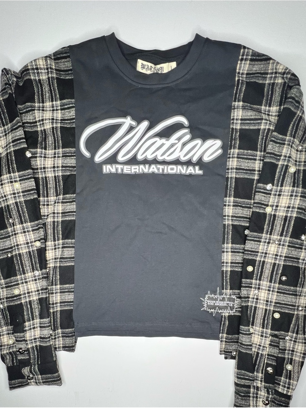 Men’s Watson Long Sleeve with Plaid Pearls and Rhinestones